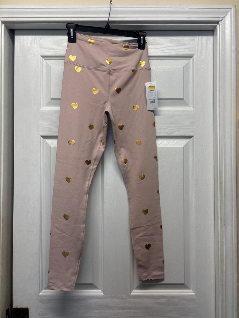 Spiritual Gangster Gold Heart Print Blush Leggings Small New